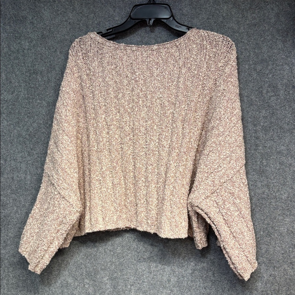 Free People Textured Knit Sweater mauve  and Cream wide sleeve ribbed sweater - Picture 7 of 11